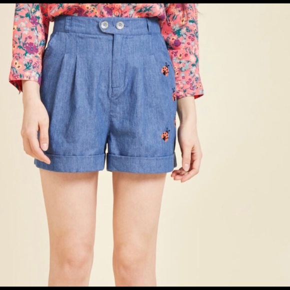 Pants - High waisted vintage style ladybug shorts
